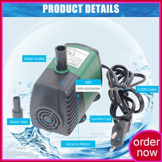 Zone 7W 600L/H Submersible Water Pump Mini Fountain Pump Ultra Quiet Water Pump for Aquarium Fish Tank Pond Water Gardens Hydroponic Systems with Nozzles