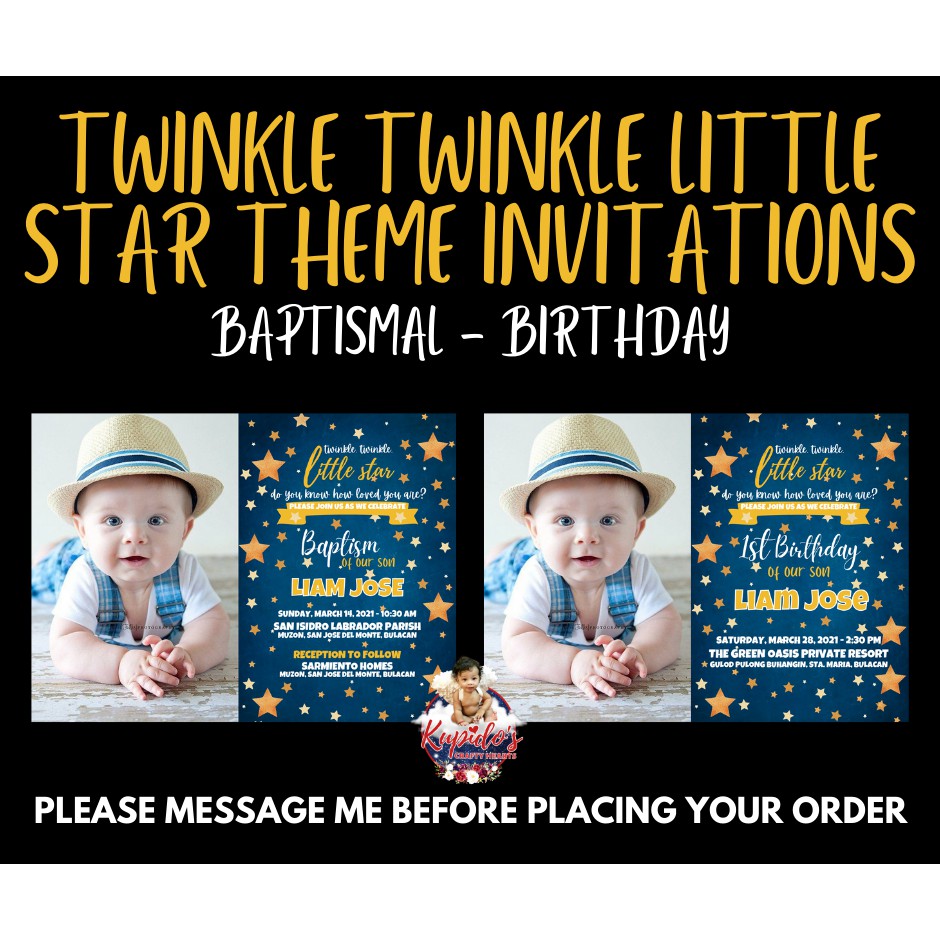 Twinkle Twinkle Little Star Baptismal And Birthday Invitation