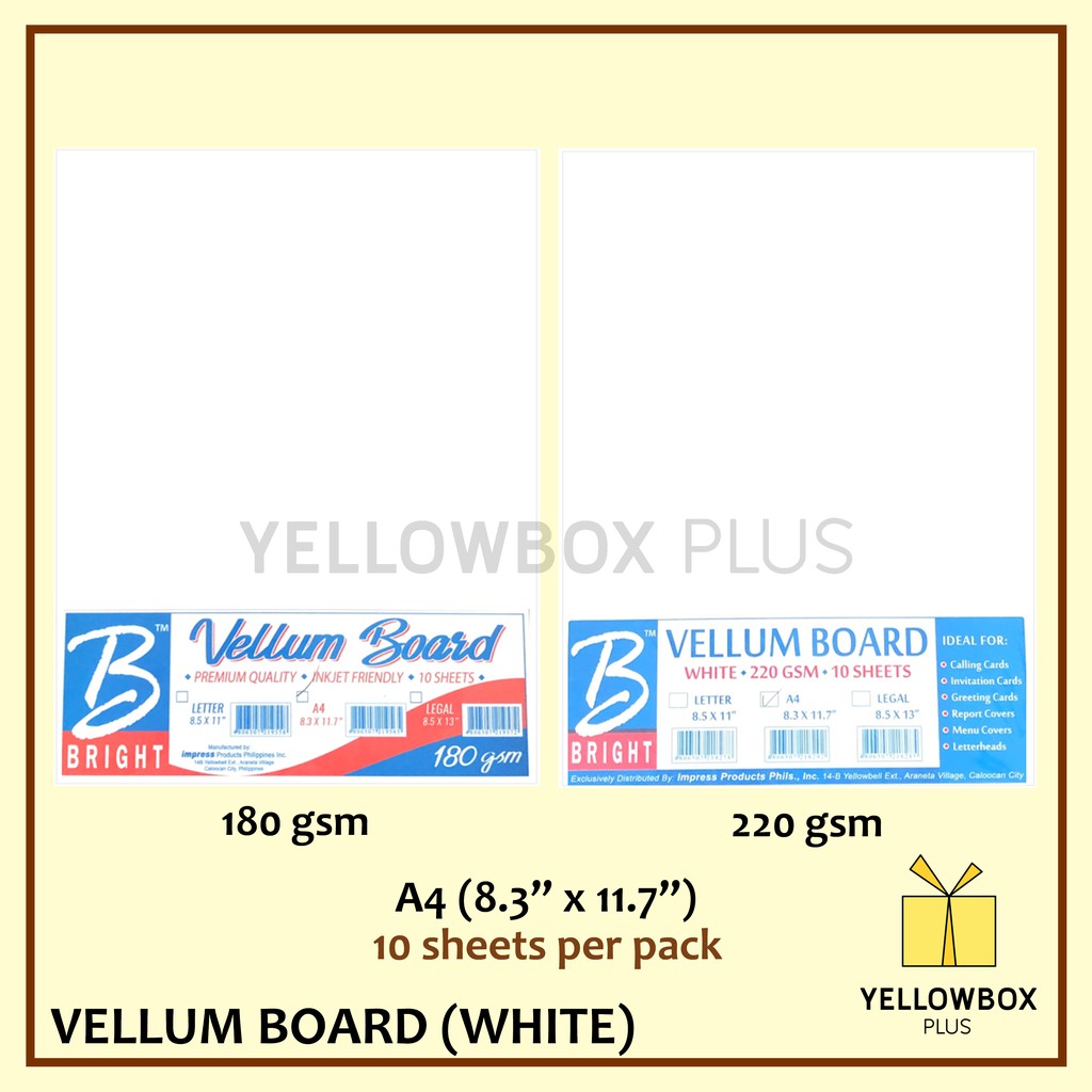 1 pack 10pcs White Vellum Board A4 size Paper 180 gsm 220 gsm letter