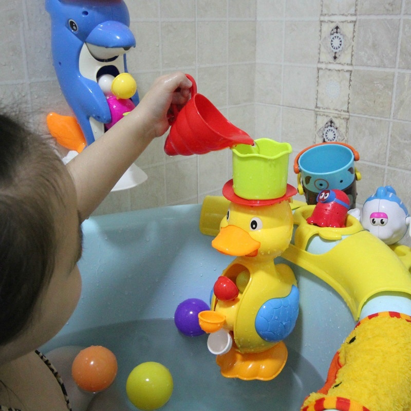 Kids Shower Bath Toys Cute Duck Waterwheel Dolphin Toys Baby Faucet Bathing Water Spraying Tool Wheel Type Dabbling Toy