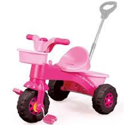 pink trike with parent handle