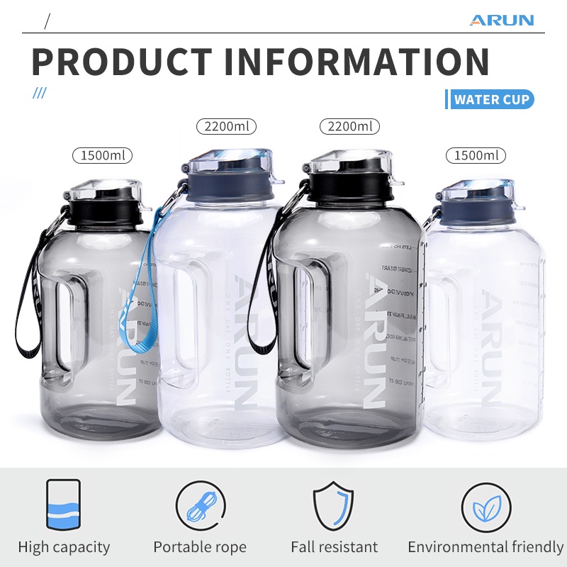 Leakproof Hiking BPA Free Resuable Large Fitness Water Jug for Gym Training Office,School SLUXKE 3.78L/2.2L Water Bottle Motivational Sports Water Bottle with Time Marker Travel 