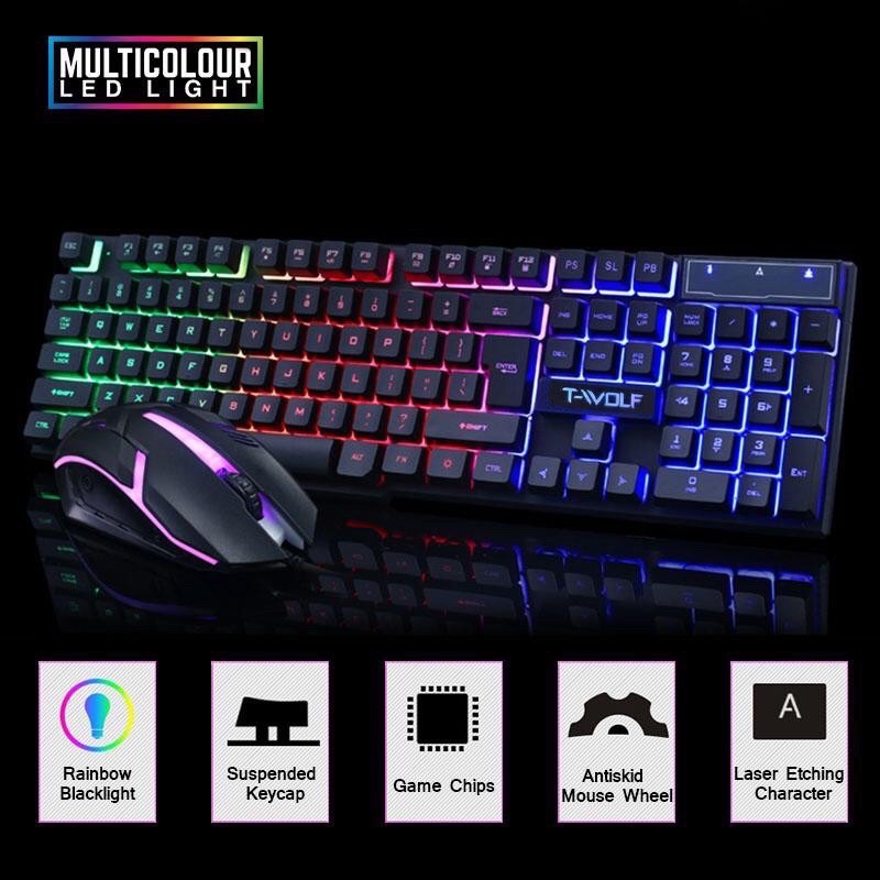 EEMOBILE T-WOLF TF200 T20 Rainbow LED Gaming Keyboard And Mouse Combo ...