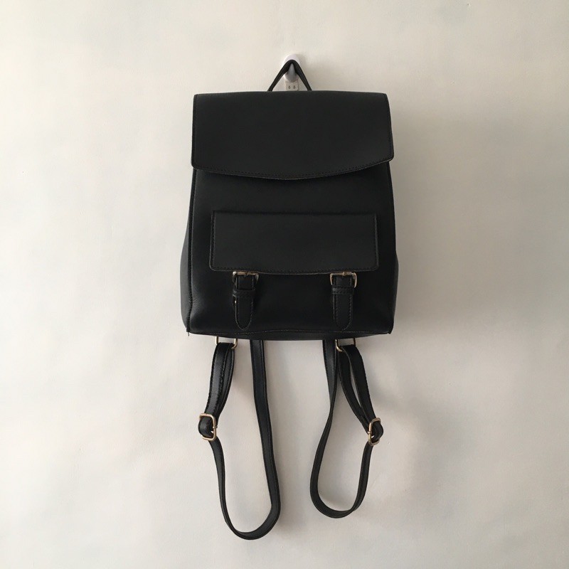 Black Parisian Leather Backpack (Preloved) | Shopee Philippines