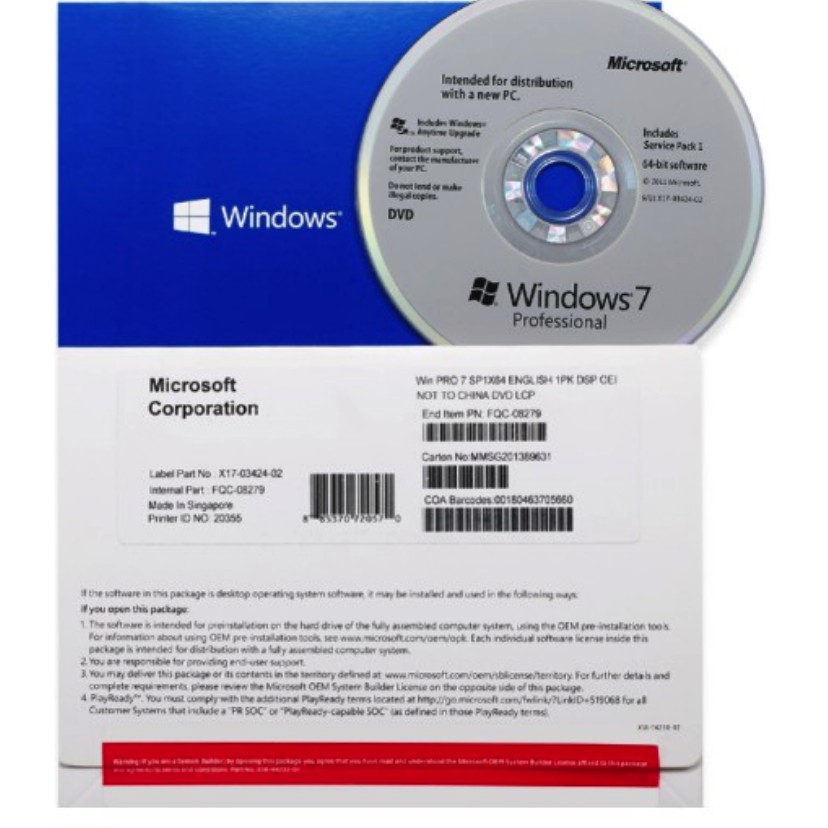Windows 7 Professional Sp1 Dsp Oem Cd Package, 64 Bit,License Key, Coa  Sticker And Cd Included, | Shopee Philippines