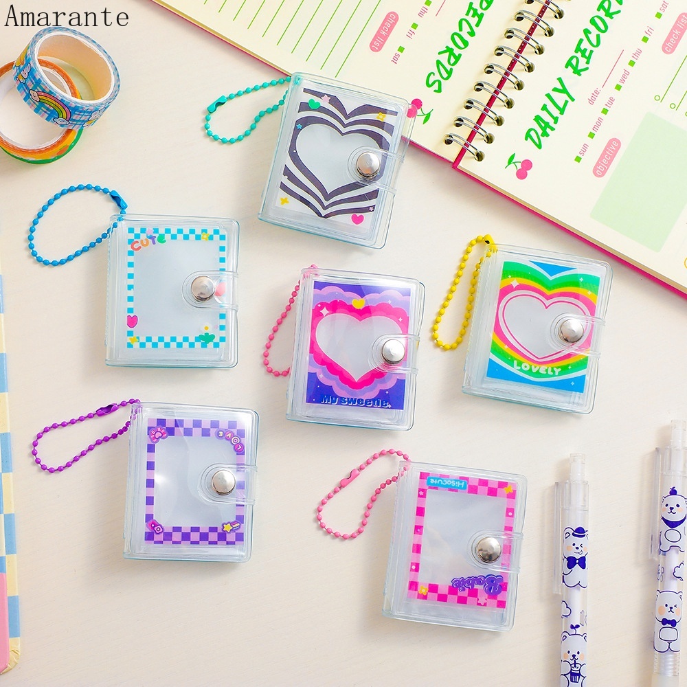 AMA 2 Inch Mini Card Bag with Chain Korea Cute Photo Album Transparent ID Card Holder Keychain Bag Collect