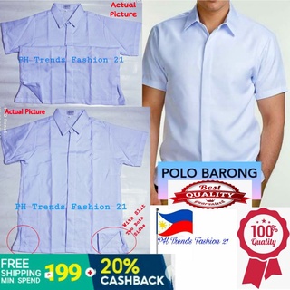 Polo Barong Plain Bluish white for school & Work Uniform With Slit 2-both Sides fo rAdult and Kids