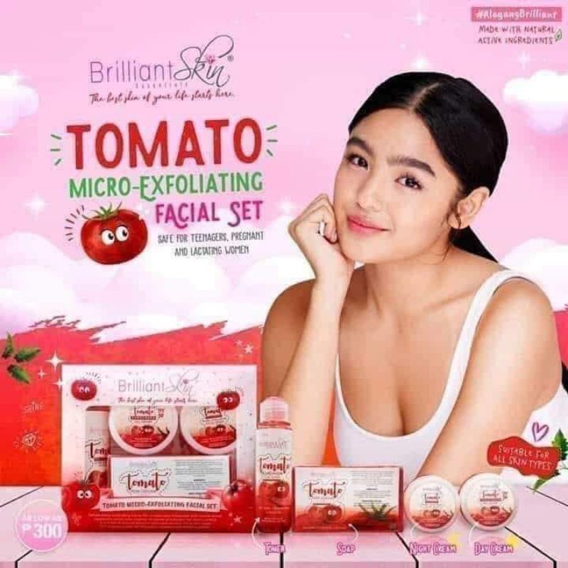 Brilliant Skin Tomato Micro Exfoliating Facial Set Teens Breastfeeding Mom Safe Skincare