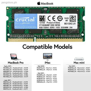 Cod New Crucial 8gb Pc3 Ddr3 1333mhz Sodimm Memory Ram For Apple Macbook Pro Imac Mac Mini Shopee Philippines