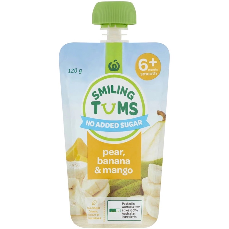 Woolworths Smiling Tums Organic Baby Food Pear Banana And Mango 120g