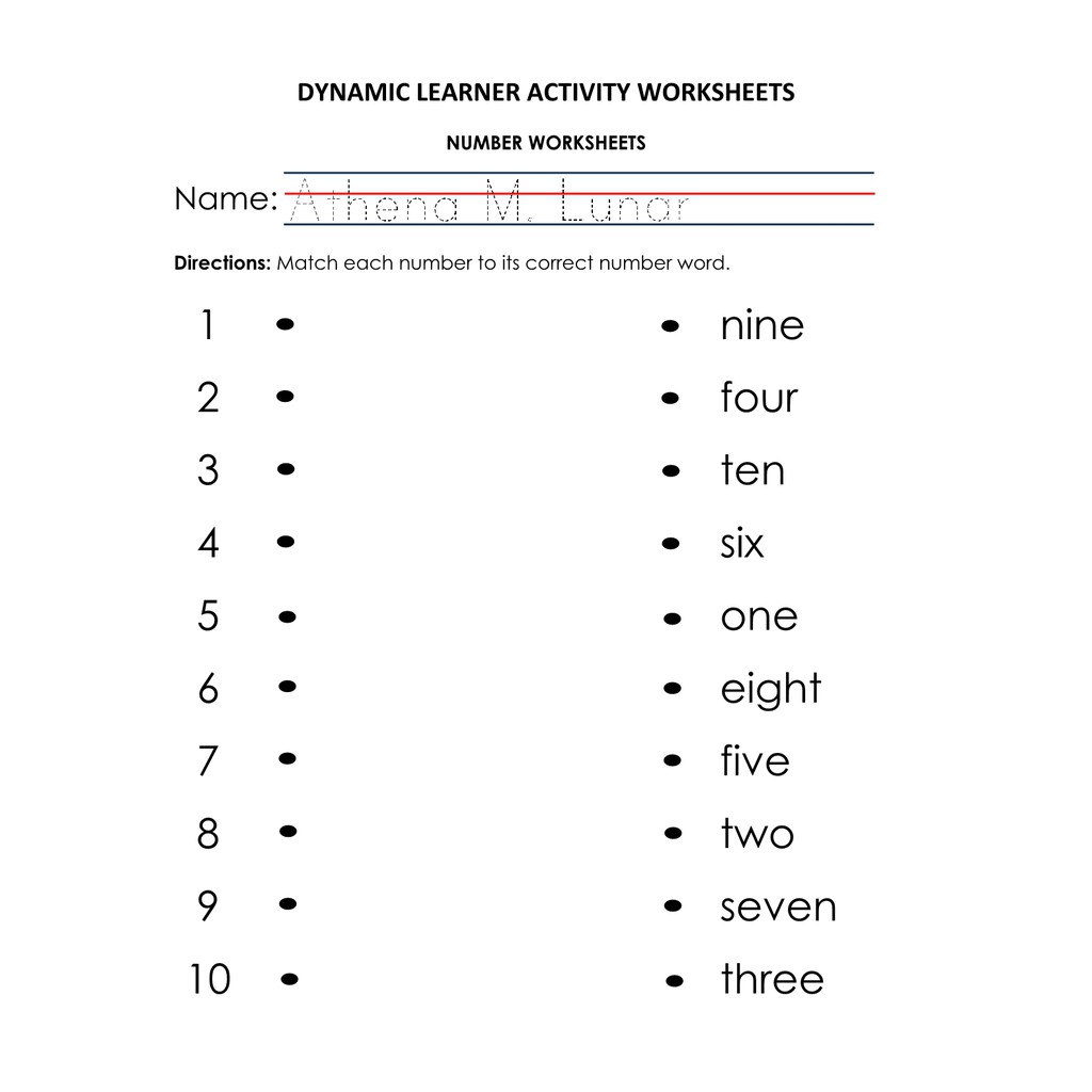 Matching Numbers To Words 1 10