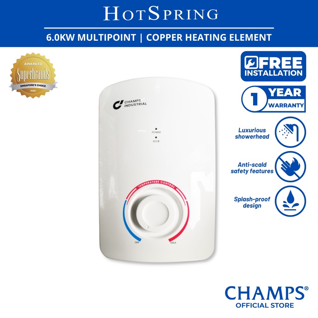Champs Hotspring Multipoint 5.6 Kw 3Steps Control Water Heater (White