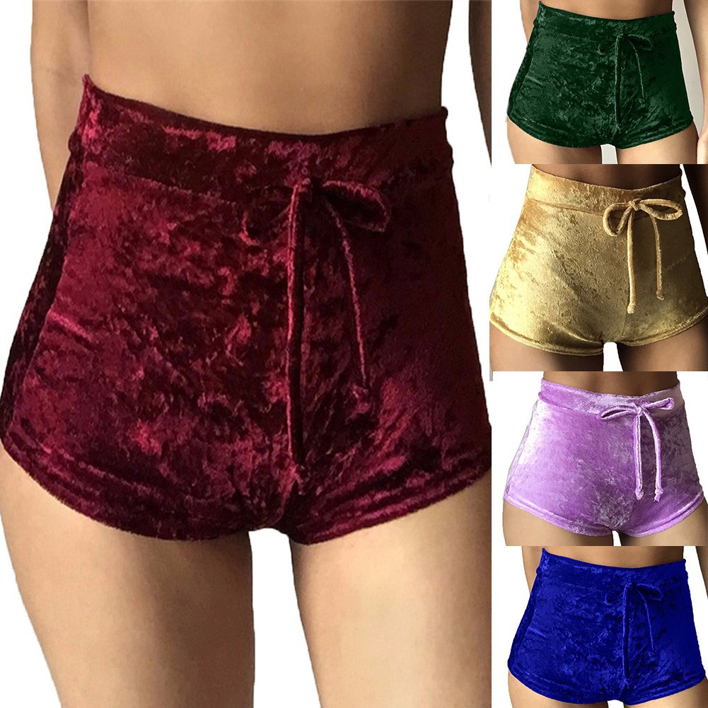 high waist velvet shorts