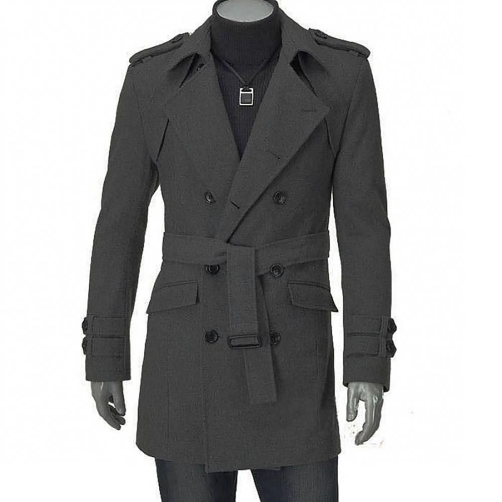 Men Trench Woolen Coat Long Sleeve Double Breasted Coat Overcoat ...