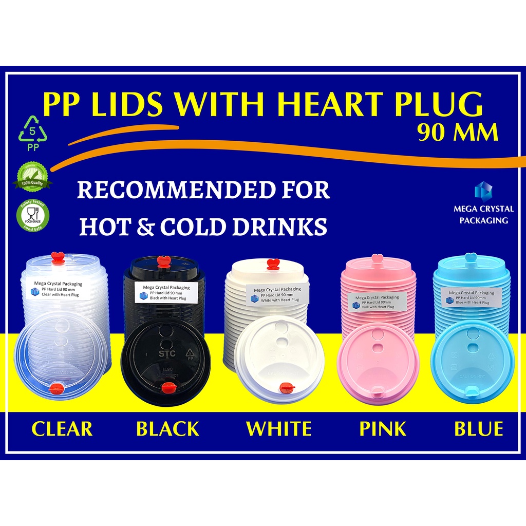 [ 25 Pcs. ] Milk Tea Cups Hard Plastic Lid BLACK / CLEAR / WHITE / PINK