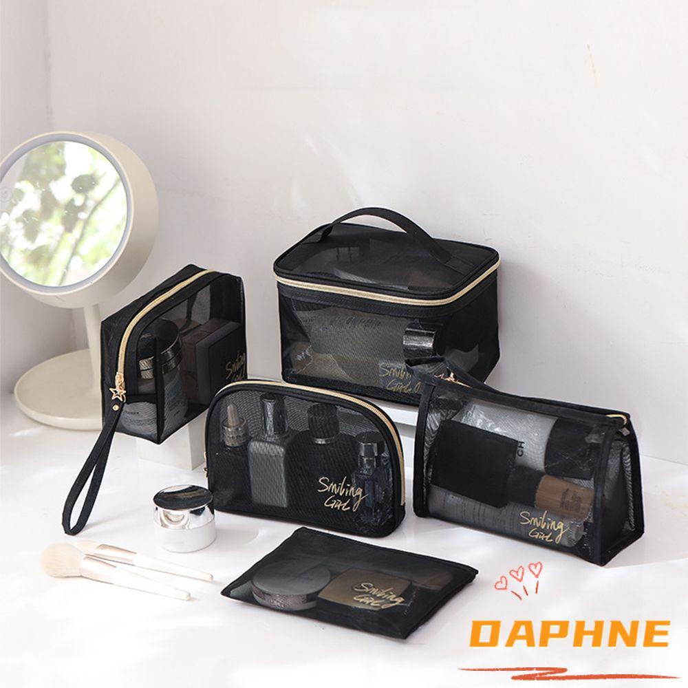 DAPHNE 1pc Black Mesh Cosmetic Bag Transparent Travel Storage Case ...