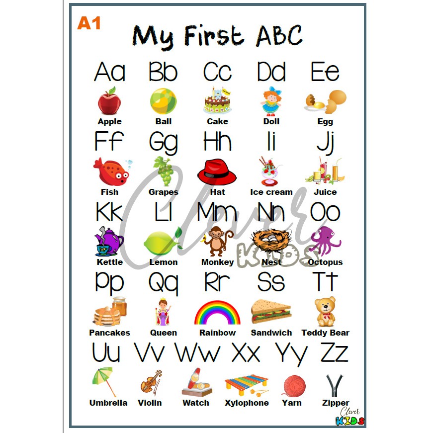 Alphabet ABC Educational Chart or Tracing Chart A4 Laminated by Clever ...