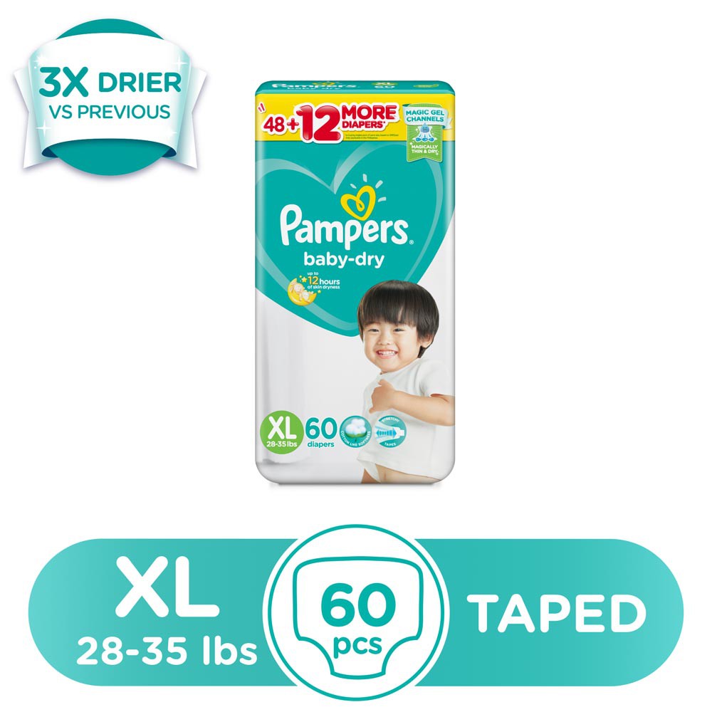 Pampers Baby Dry Taped Diapers XL 60s 
