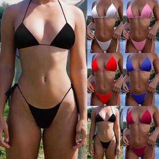 Sexy Women Bikini Split Swimsuit Push-up Bra Bikini Set Two Piece Swim Suit Solid Color Beachwear Bathing Set