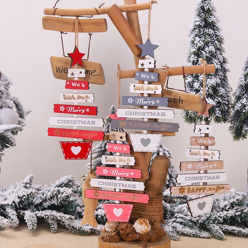 Christmas Happy Christmas Tree Wooden Pendant Home Decorations Colorful