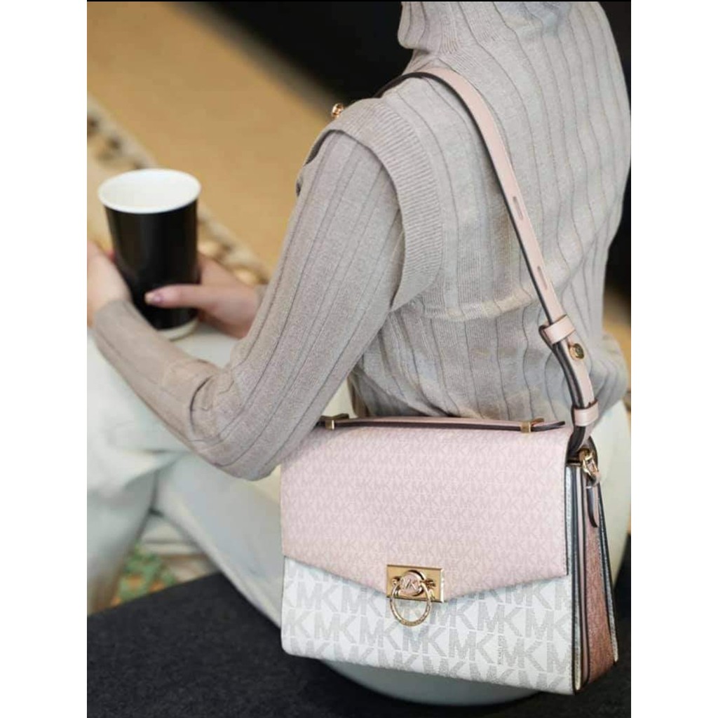 Michael Kors Medium Structured Hendrix in Two-Tone Vanilla / Ballet  Signature Monogram TK Crossbody | Shopee Philippines