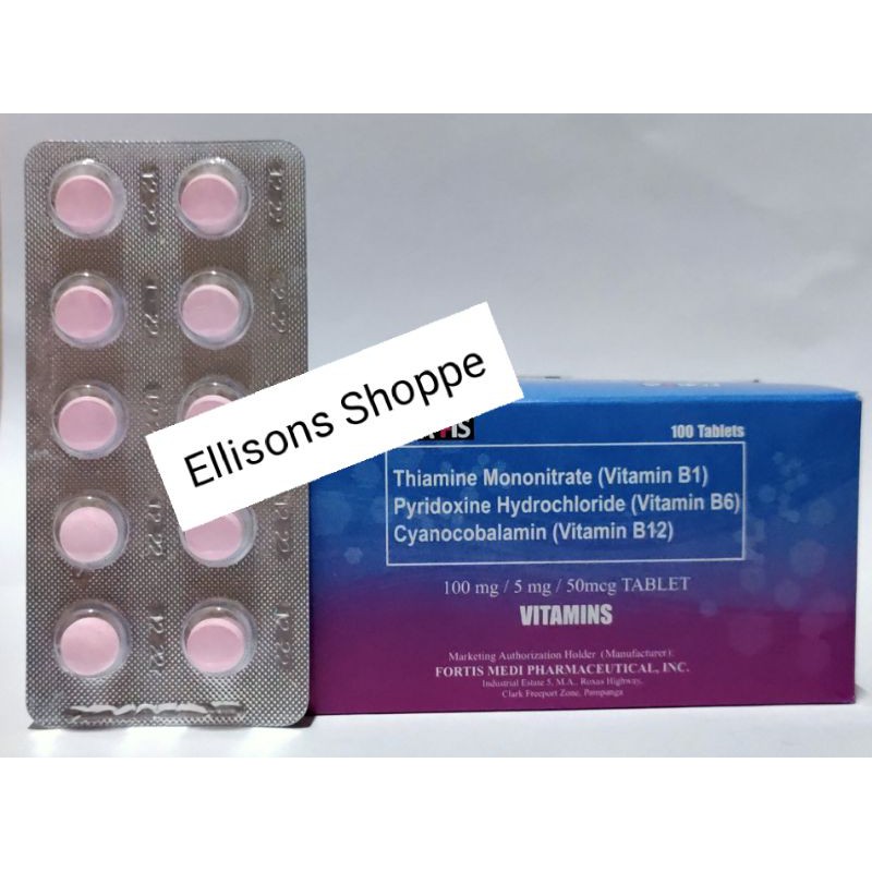 Fortis Vitamin B1 + B6 + B12(Vitamin B Complex) 100 Tablets Shopee