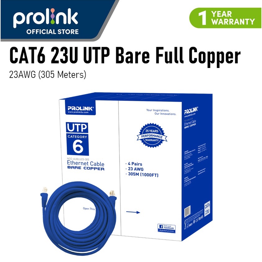 PROLiNK CAT623U 23AWG UTP Network Cable Bare Copper 100 Full