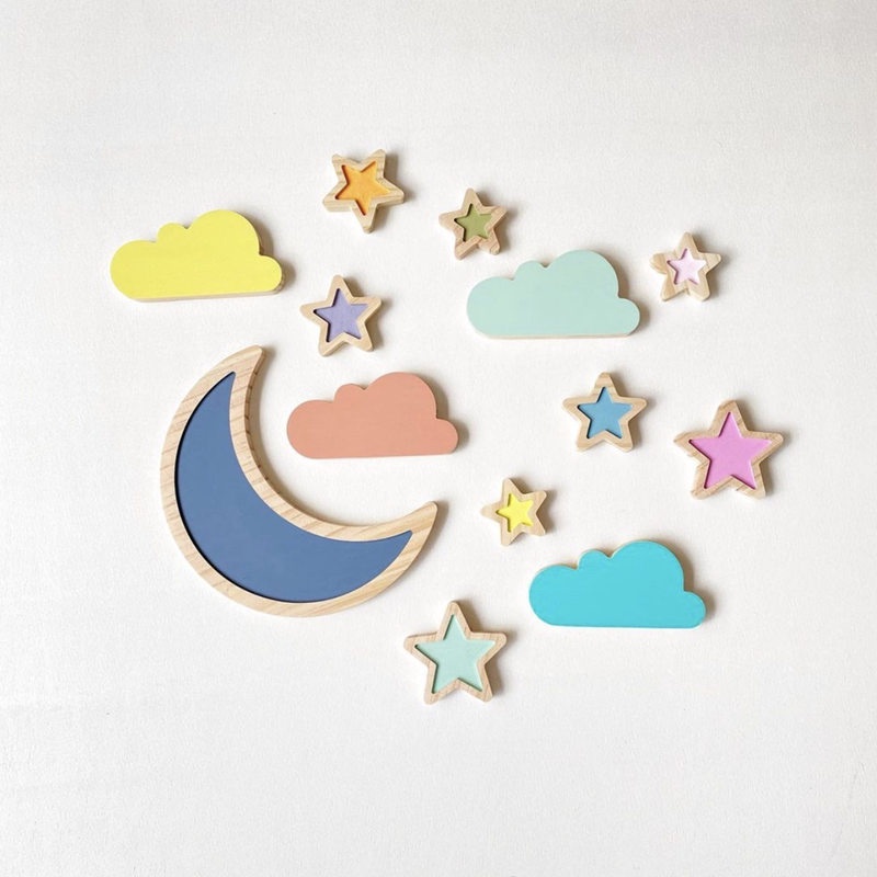 INS Nordic Wooden Moon Stars Ornament Kids Room Decoration