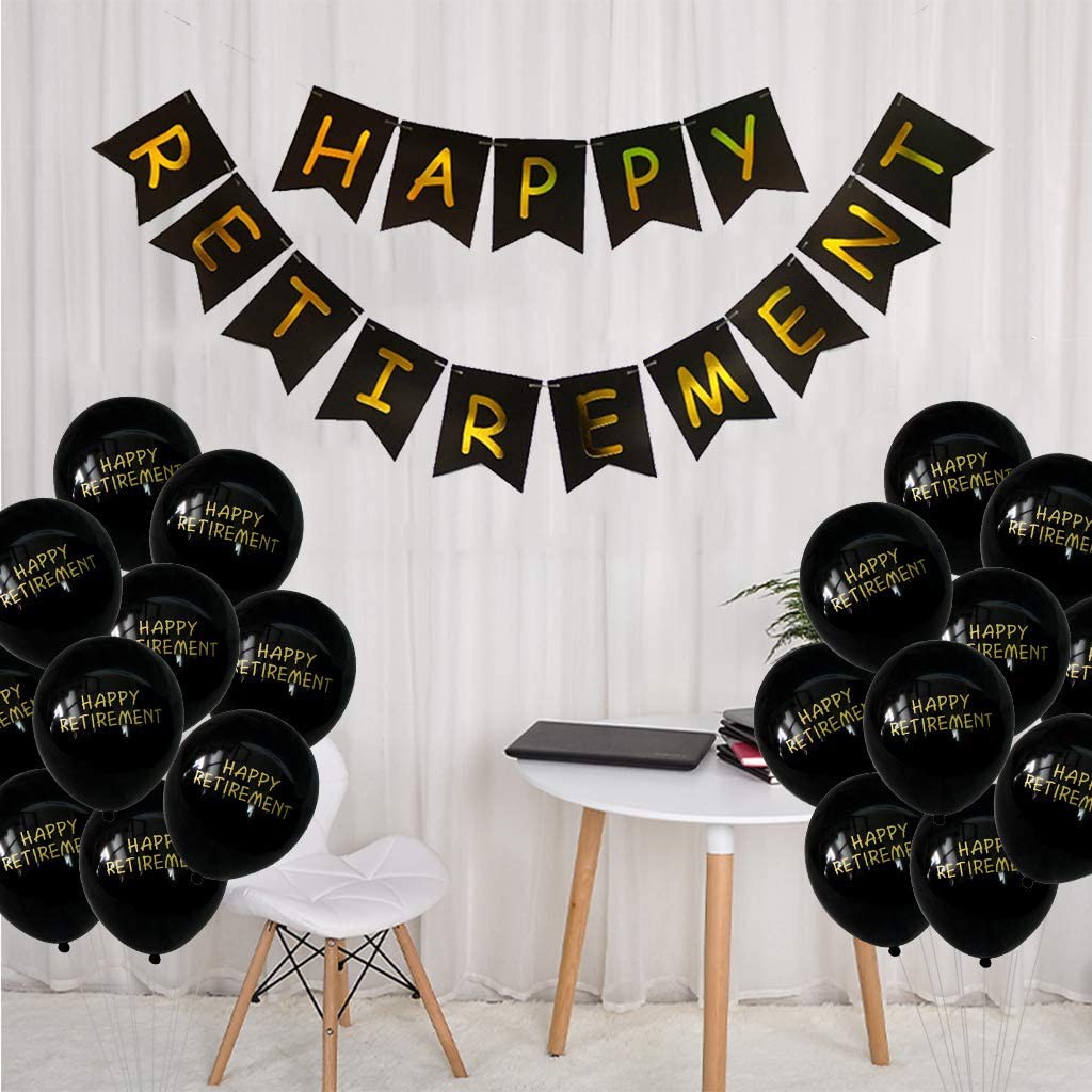 Happy Retirement Party Decoration Kit Black Retirement Banner Novelty