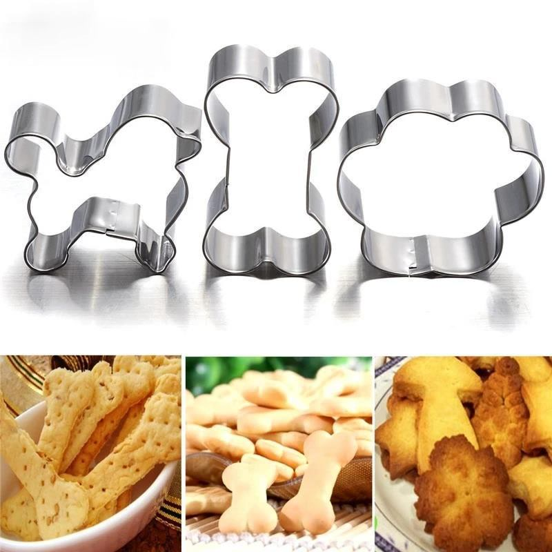 3pcs/set Dog Paw Bone-Shaped Stainless Steel Mold DIY Pastry Fondant Baking Cookie Cutter Kitchen Baking Mould