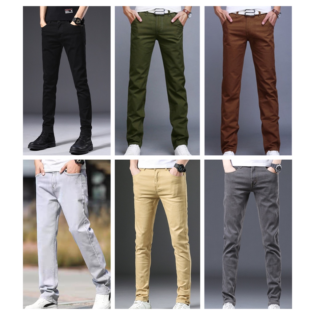 6 colors stretchable skinny fit cotton chino jeans  for men #3