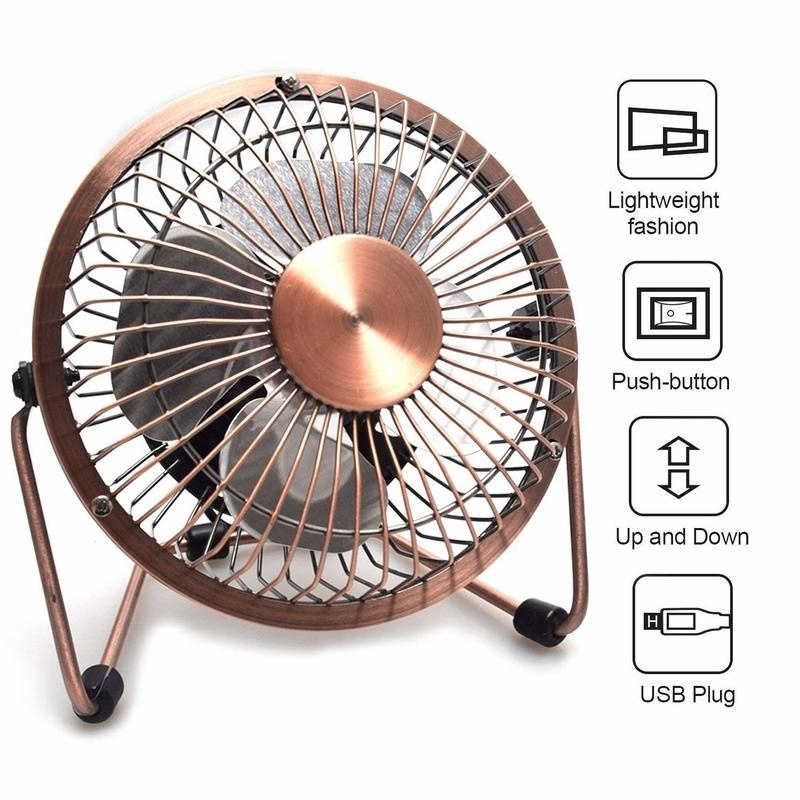 4 Portable Usb Mini Desk Fan Copper Metal Fan Table Cooling Quiet