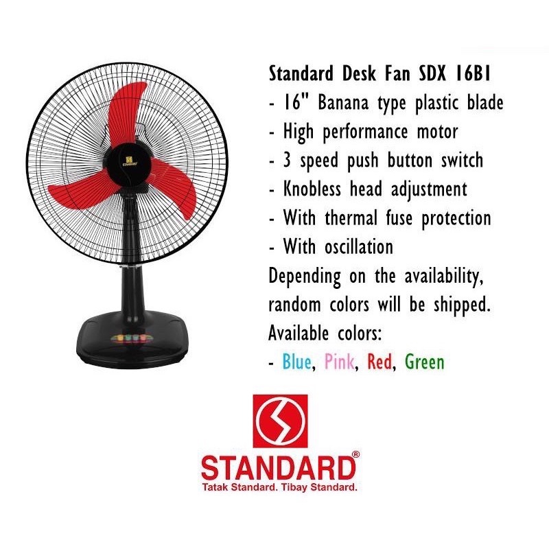 Standard Electric Fan Desk Fan 16" Banana Blade SDS 16W/ SDX 16Q1