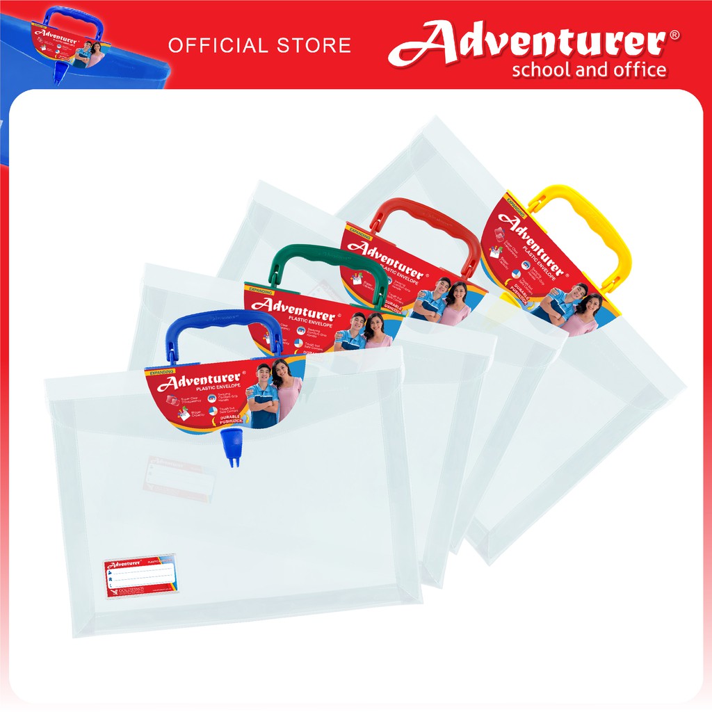 Adventurer Expanding Plastic Envelope, Transparent, Pushlock Type, Long