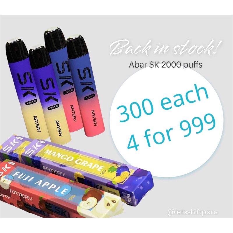 LEGIT ABAR SK 2000 puffs disposable vape (P250 each) Shopee Philippines