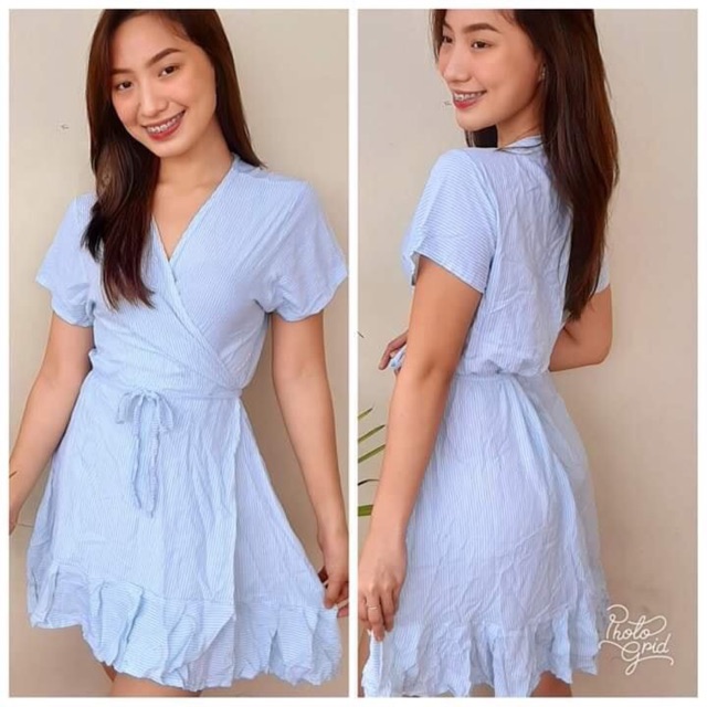 Plain wrap dress Fit to S- Semi Large frame) | Shopee Philippines