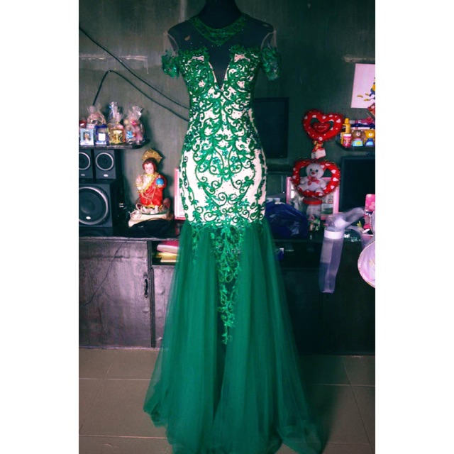 green filipiniana gown