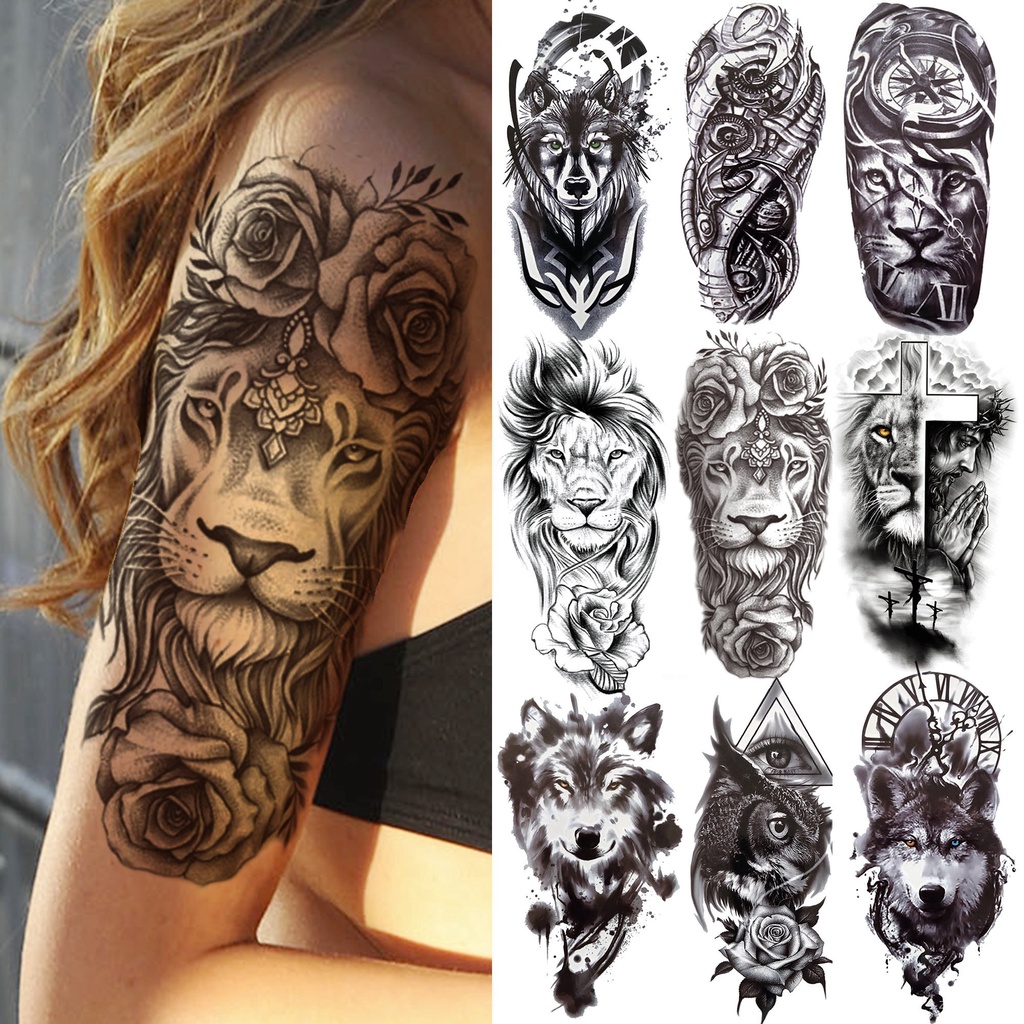 Sexy Rose Lion Flower Temporary Tattoos For Women Men Kids Boys Realistic  Fake Wolf Tattoo Sticker B | Shopee Philippines