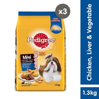PEDIGREE Dog Food Dry – Mini Small Breed Dog Food in Chicken, Liver, and Vegetable (3-Pack), 1.3kg.