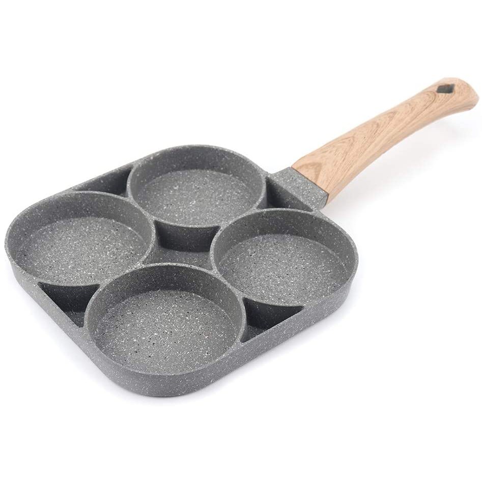 4 Cup / 3 Section Non Stick Egg Frying Pan Omelette Pan Aluminium Alloy Skillet With Wood Handle