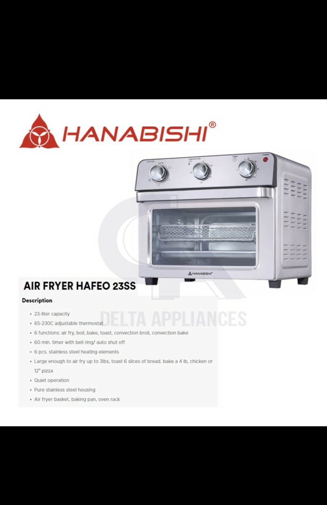 Hanabishi HAFEO 23SS Air Fryer Oven 23L Shopee Philippines