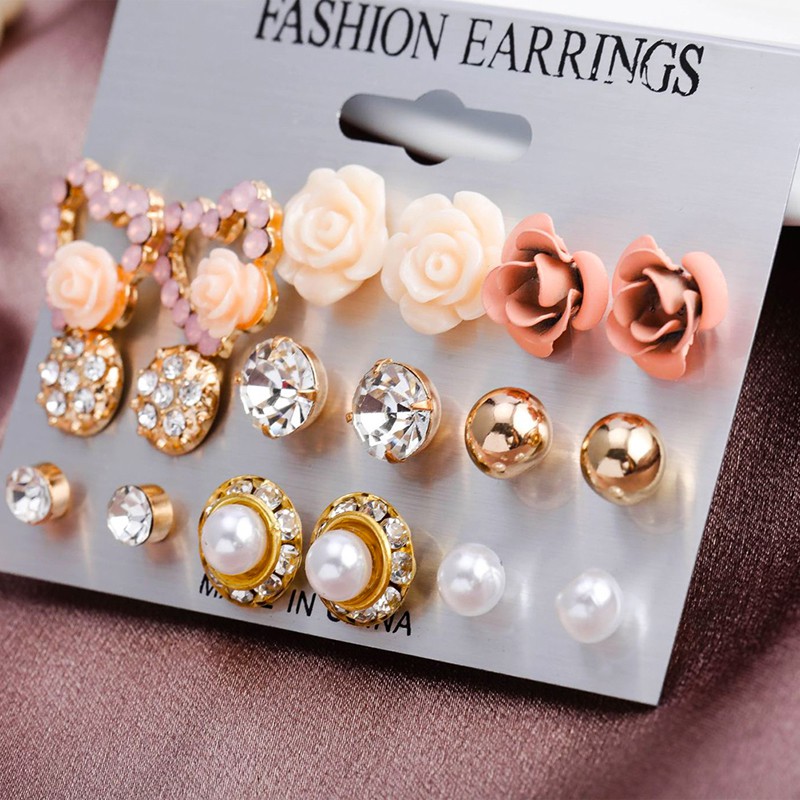 New Fashion Women Lady Elegant 1Pair Crystal Pearl Rhinestone Stud Earrings Gift