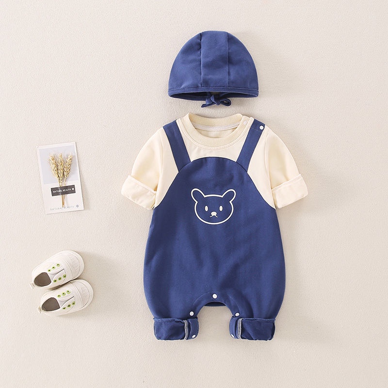 Romper + Hat Spring Autumn New Baby Romper Long Sleeve Bear Cute Fashion Baby Clothes Jumpsuit Bodysuit Onesie