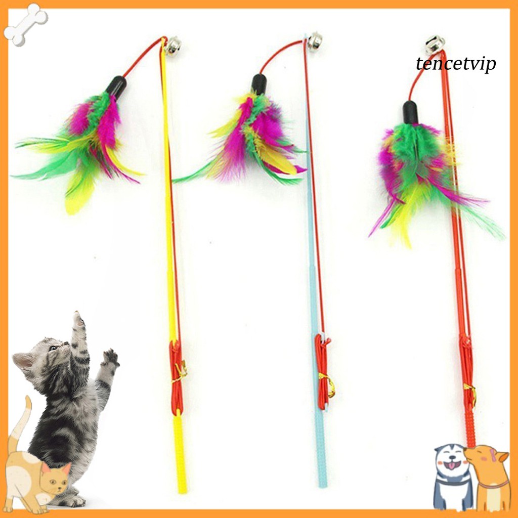 〖Vip〗Pet Cat Puppy Teaser Bell Feather Retractable Stick Rod Funny ...