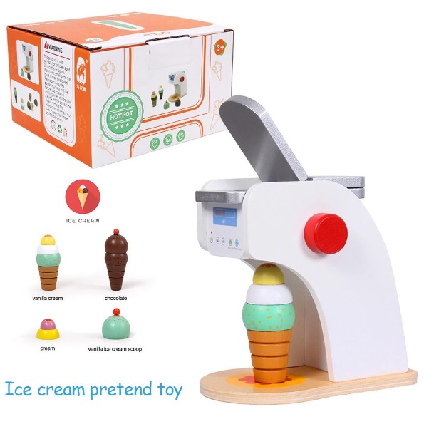 Wooden Simulation Ice Cream Machine Toys Set Ice Cream Machine Pretend