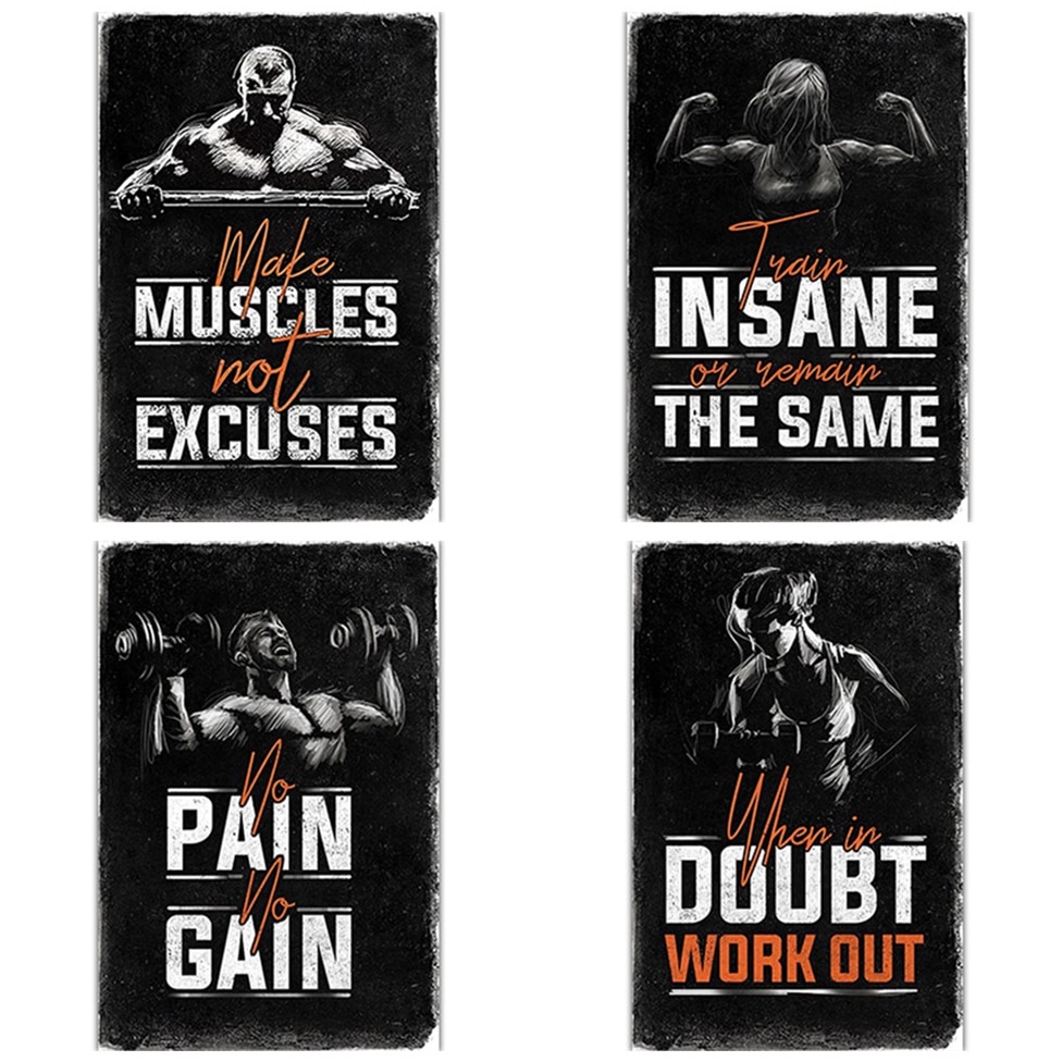 Bodybuilding Motivational Phrase Canvas Painting Muscular Man And Woman ...