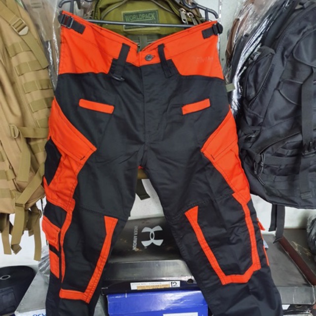 orange and black overalls