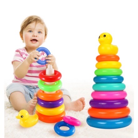 Rainbow Color Stacking Rings Tower Duck Play Tub Development Gift Early 