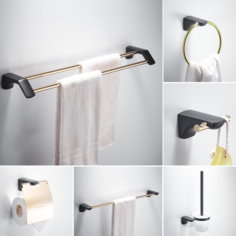 Vimi Black Gold Bathroom Accessories Set Organizer Rack Towel Rack