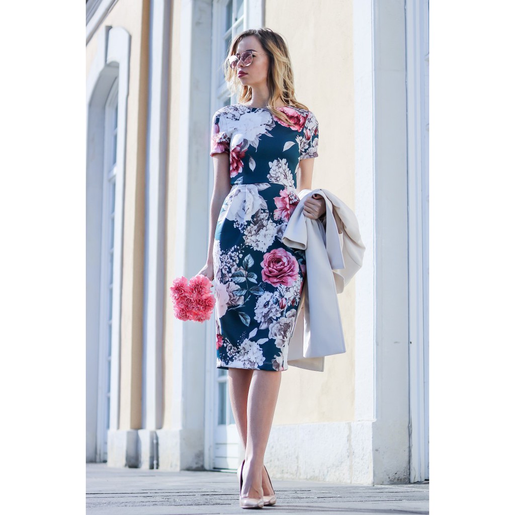 floral bodycon dress with sleeves